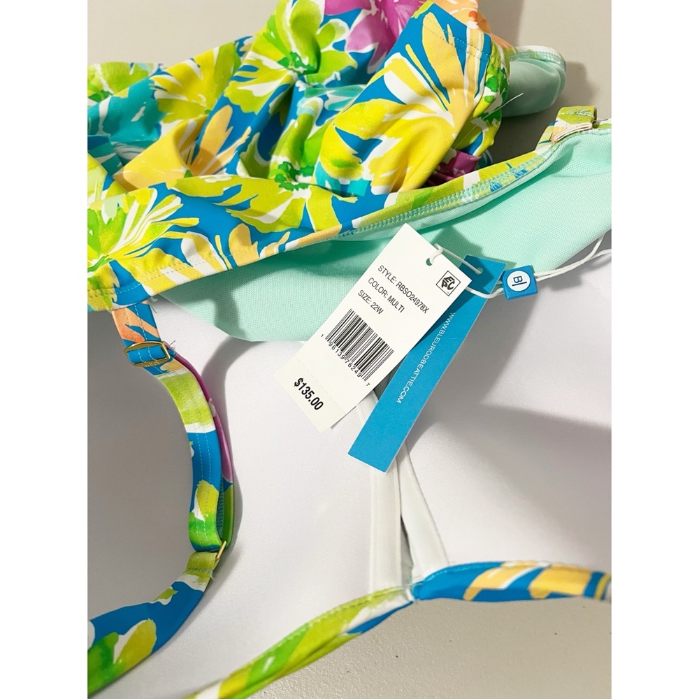 Bleu by Rod Beattie Plus Size Floral Shirred Bandeau Swimsuit Size 22W - Picture 6 of 9